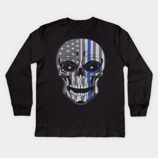 support the thin blue line skull design Kids Long Sleeve T-Shirt